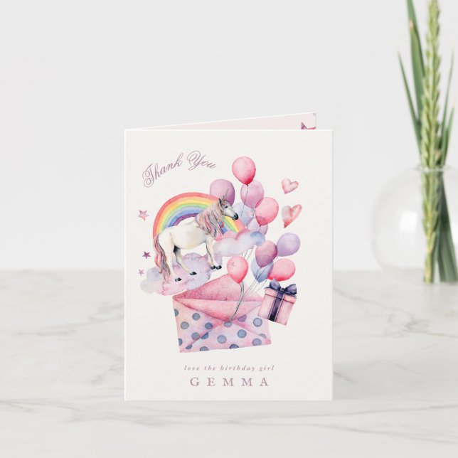 Carte De Remerciements Fille de fête d'anniversaire Rainbow Balloons Unic (Devant)