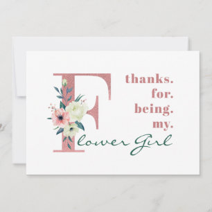 Carte De Remerciements Fille de fleurs rose floral lettre mariage