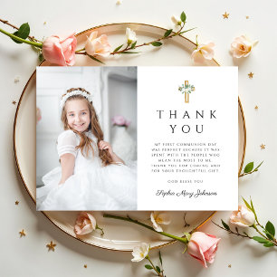 Carte De Remerciements Fille de la photo de croix florale Première commun