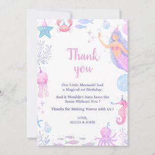 Carte De Remerciements Fille de la Sirène Océan 1er Anniversaire Vie Mari