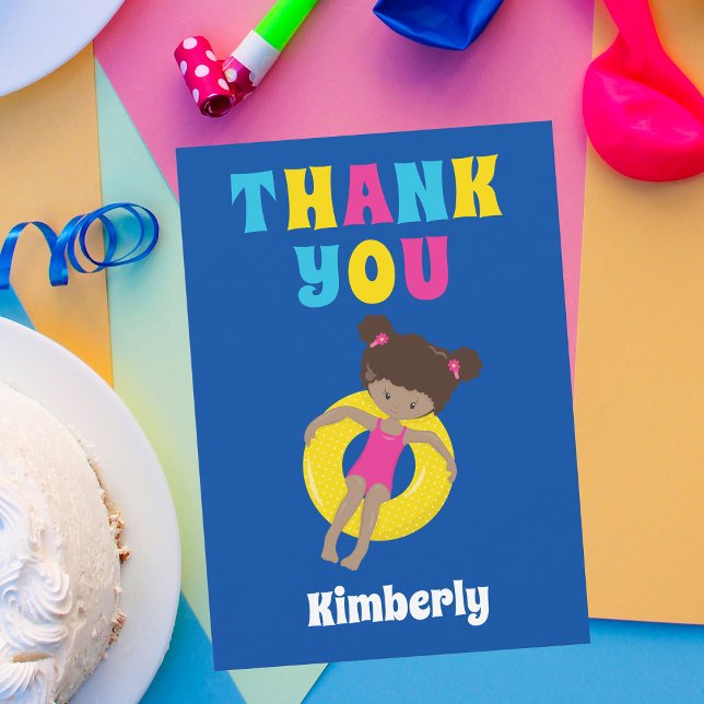 Carte De Remerciements Fille de natation afro-américaine mignonne Piscine (Créateur téléchargé)