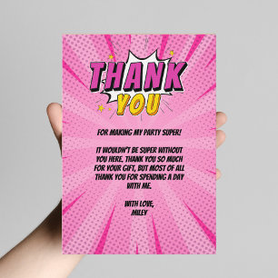 Carte De Remerciements Fille de super-héros de bande dessinée Rose Cadeau