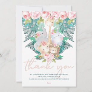 Carte De Remerciements Fille des animaux de la jungle Anniversaire