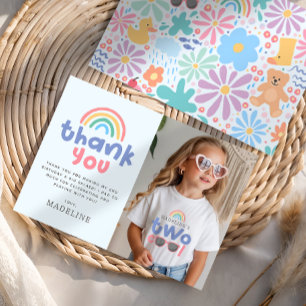 Carte De Remerciements Fille Deux Anniversaire Photo Arc-en-Ciel Cool