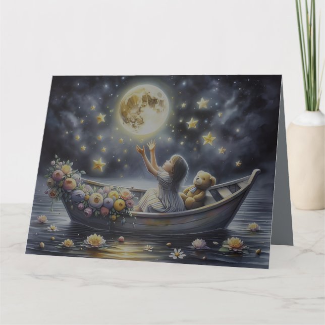 Carte De Remerciements Fille Fantaisiste Scène de Rêve sous la Lune (Devant)