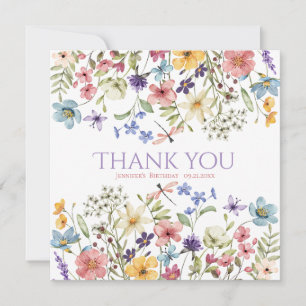 Carte De Remerciements Fille Fleur Sauvage Aquarelle 1er Anniversaire