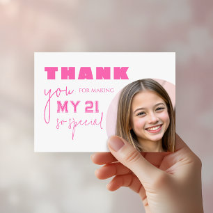 Carte De Remerciements Fille Hot rose Bold Typographie Anniversaire fête