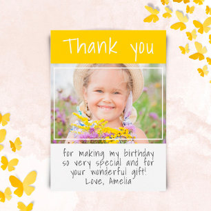 Carte De Remerciements Fille Jaune Moderne Anniversaire Personnalisé Phot