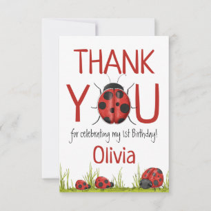 Carte De Remerciements Fille Ladybug 1ère fête d'anniversaire