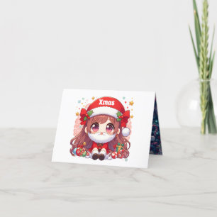 Carte De Remerciements Fille mignonne Père Noël avec barbe