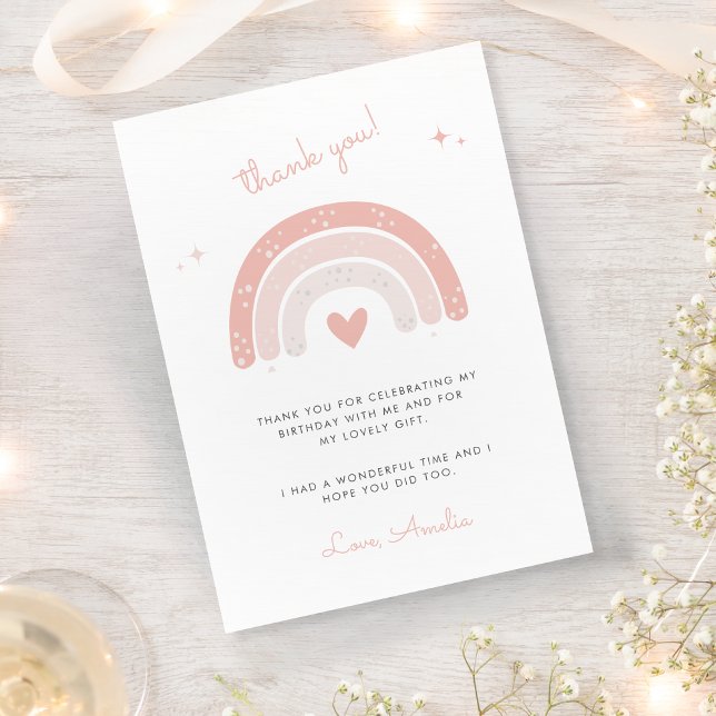 Carte De Remerciements Fille mignonne rose arc-en-ciel Aquarelle Annivers (Créateur téléchargé)
