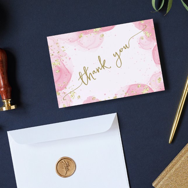 Carte De Remerciements Fille moderne Abstrait encre rose Faux Parties sci (Créateur téléchargé)