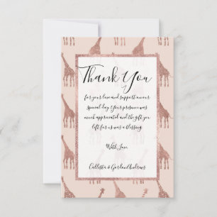 Carte De Remerciements Fille moderne Rose Or Blush Giraffes rose