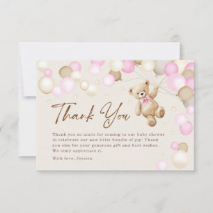 Carte De Remerciements Fille Ourson Baby Shower