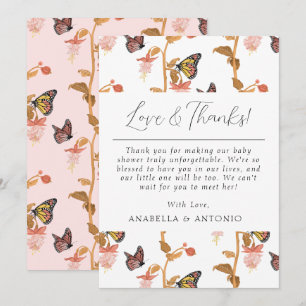 Carte De Remerciements Fille papillon rose moderne Amour Baby shower et