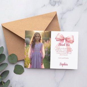 Carte De Remerciements Fille photo d'anniversaire ruban rose blanc