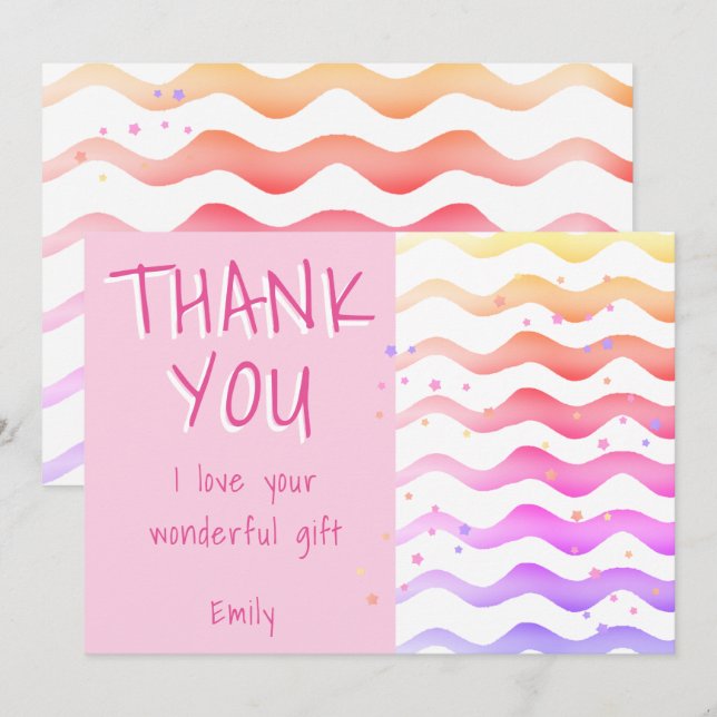 Carte De Remerciements Fille Pink Wave Anniversaire  (Devant / Derrière)