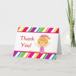 Carte De Remerciements Fille rayée rose Gymnaste Fête d'anniversaire Merc