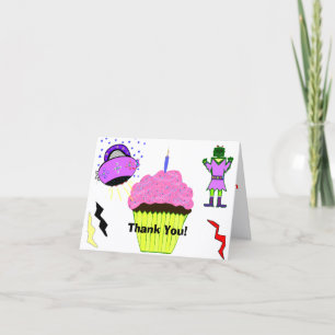 Carte De Remerciements Fille Robot Gâteau d'anniversaire Rose