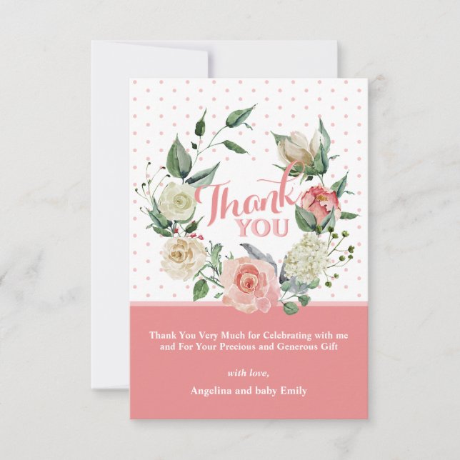 Carte De Remerciements Fille rose florale Baby shower d'anniversaire (Devant)