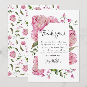 Carte De Remerciements Fille rose florale fête d'anniversaire