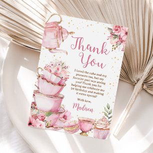 Carte De Remerciements Fille Rose & Gold Floral Tea Party Anniversaire
