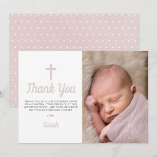 Carte De Remerciements Fille Rose Simple Baptême Christening Photo