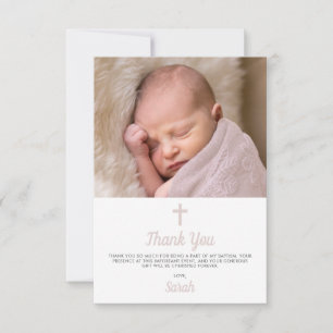 Carte De Remerciements Fille Rose Simple Baptême Christening Photo