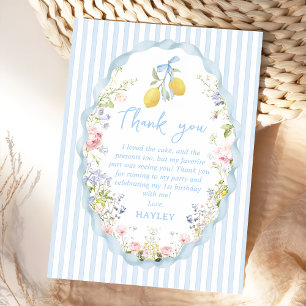 Carte De Remerciements Fille Ruban Bleu Citron Anniversaire