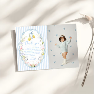 Carte De Remerciements Fille Ruban Bleu Citron Anniversaire