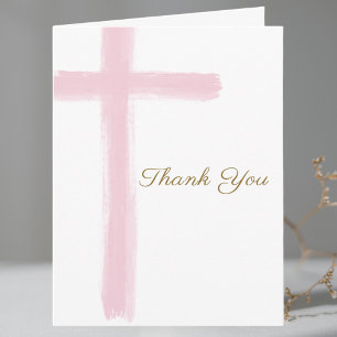 Carte De Remerciements Fille Simple Croix Baptême Plié