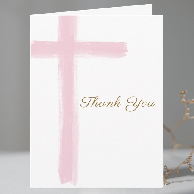 Carte De Remerciements Fille Simple Croix Baptême Plié  (Créateur téléchargé)