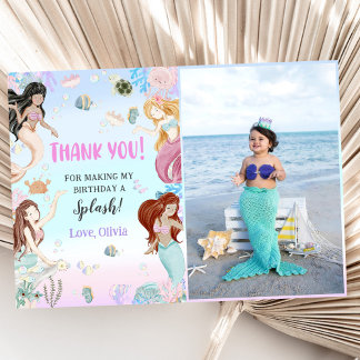 Carte De Remerciements Fille Sirène Fête d'anniversaire Photo