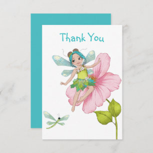 Carte De Remerciements Fille Turquoise Rose Vert