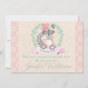 Carte De Remerciements Filles Aquarelle Floral Baby Raccoon Baby shower
