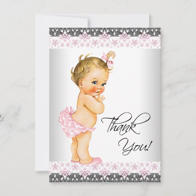 Carte De Remerciements Filles Baby Shower Rose Remerciement (Devant)