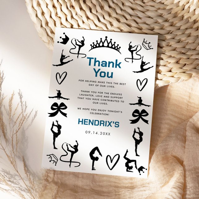 Carte De Remerciements Filles Gymnastique Moderne Noir 10ème Anniversaire (Girls Modern Black Gymnastics 10th Birthday Thank You Card)