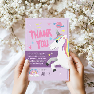 Carte De Remerciements Filles Licorne Violette Magique Anniversaire Enfan