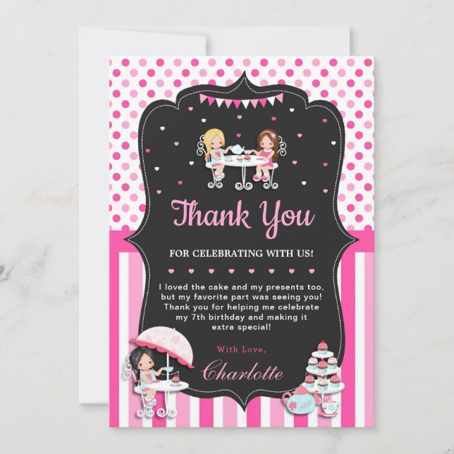 Carte De Remerciements Filles mignonnes Cupcake High Tea Party Anniversai (Devant)