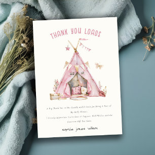 Carte De Remerciements Filles roses mignonnes Coussin Tent Sleep Annivers