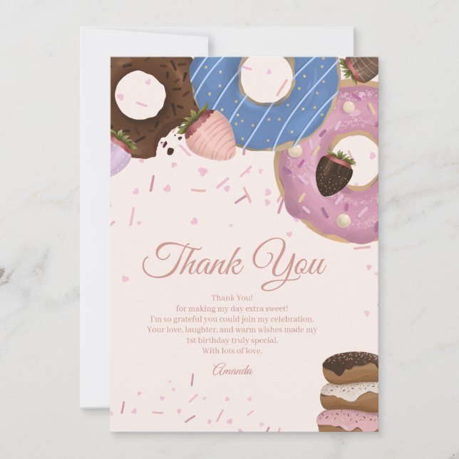 Carte De Remerciements Filles Sweet Donut Pastel Anniversaire (Devant)