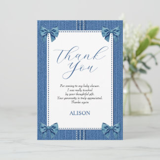 Carte De Remerciements Fils bleu avec coutures et arcs bébé douche
