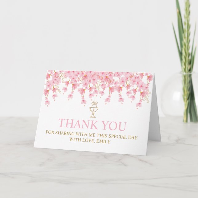 Carte De Remerciements First Communion Cherry Blossom thank you card (Devant)
