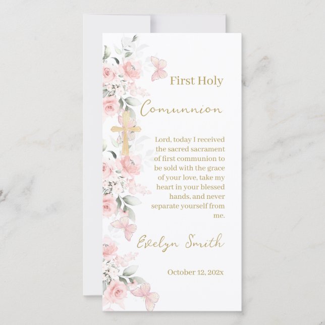 Carte De Remerciements First Comunnion Bookmark Girl (Devant)