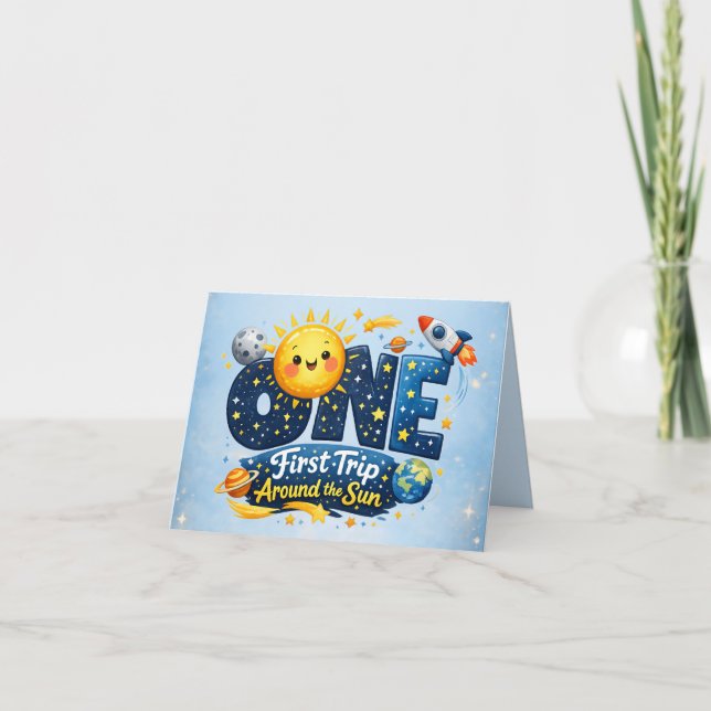 Carte De Remerciements First Trip Around the Sun First Birthday Thank You (Devant)