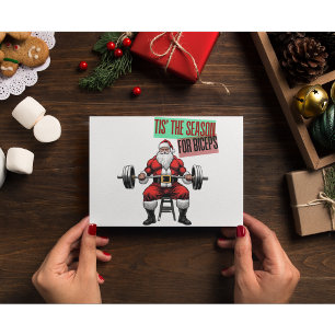Carte De Remerciements Fitness amusant Noël Bicep Curls Barbell Père Noël