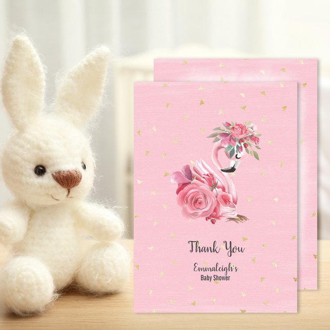 Carte De Remerciements Flamant rose Aquarelle rose Baby shower Ballerina (Créateur téléchargé)