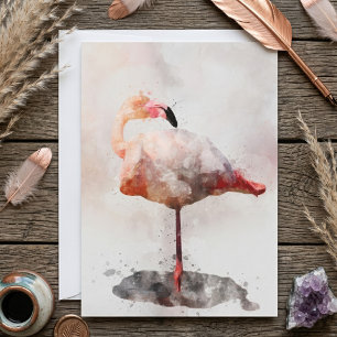 Carte De Remerciements Flamant rose debout en impression d'art à l'aquare