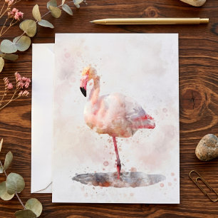 Carte De Remerciements Flamant Rose Élégant debout en Aquarelle