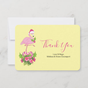 Carte De Remerciements Flamant rose en chapeau de Père Noël, Noël fantais